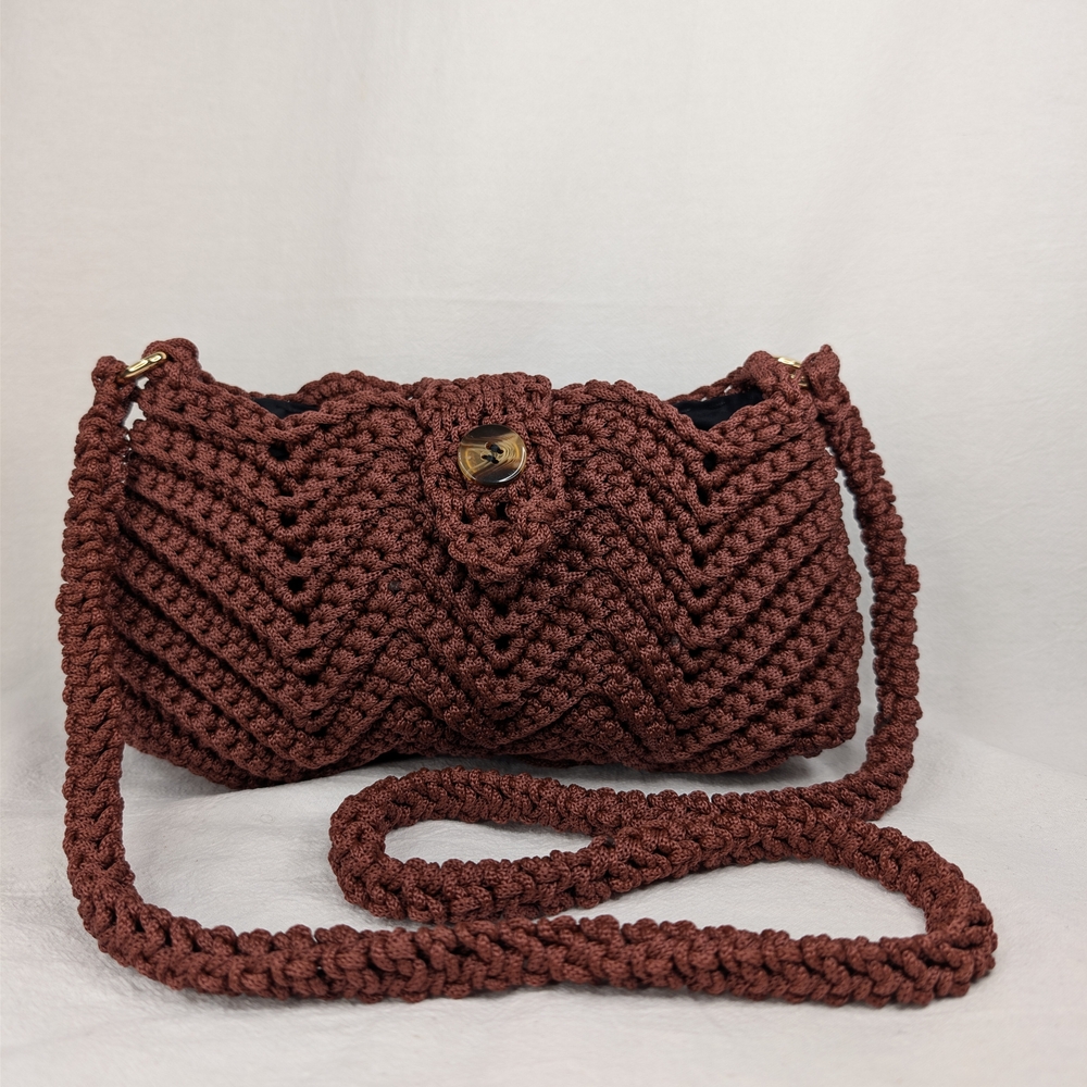 NWT Handmade Brown Chevron Crochet Macrame Crossbody Bag